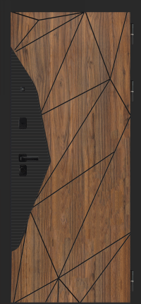 Входная дверь МеталЮр 3К M95 Орех каньон коньяк с патиной вставка Черная вн. Velluto Bianco вставка Белая 860*2340 R